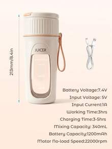 Teckwe 340ml 便攜式電動果汁杯，USB充電迷你果昔攪拌機，個人水果果汁機，適合旅行與日常使用 - 0.5升-1升 - 查看 6