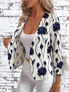 SHEIN Clasi 女款花卉印花休閒百搭日常旅行輕便外套 - 藍白色 - 查看 6