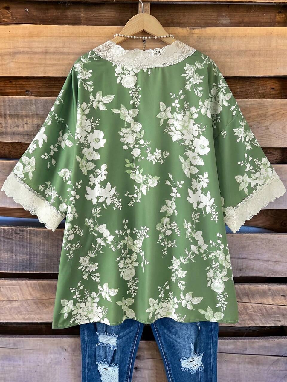 Plus Size Women's Lace Trim Floral Print Casual Versatile Daily Outing Cardigan