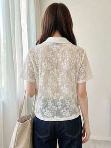 FRIFUL 女款杏色基本款刺繡 Polo 領翻領短袖 T 恤夏季穿著 - 杏色 - 查看 2