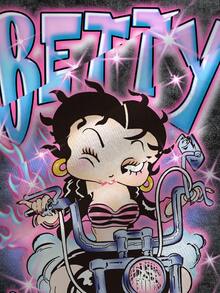 Betty Boop x SHEIN Plus Size Women's Round Neck Letter Cartoon Print Casual Versatile Daily Outing Short Sleeve T-Shirt - White - View 8