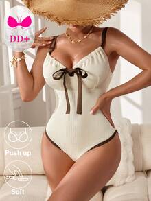 Swim DD+ Damen Urlaubs-Strandanzug mit Vorderbindung - Beige - Übersicht 3