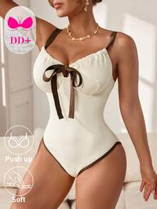 Swim DD+ Damen Urlaubs-Strandanzug mit Vorderbindung - Beige - Übersicht 4