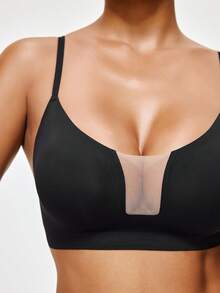 SHAPORA Women's Solid Color Mesh Patchwork Comfortable Bra - Black - View 7