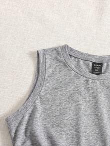 Comfortcana Knitted Casual Medieval Plus Size Women's Solid Color Side Drawstring Tank Top Holiday Summer - Grey - View 5