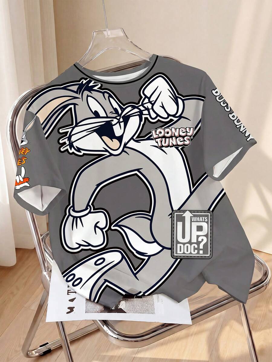 LOONEY TUNES X SHEIN 男士圆领短袖休闲百搭T恤 - 白色 - 查看 1