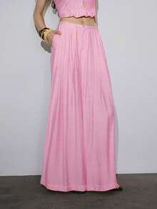 MOTF PREMIUM VACATION LINEN LOOSE WIDE LEG LONG PANTS SPRING SUMMER - Pink - View 4