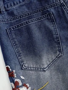ROMWE MEN Pantalones cortos de mezclilla holgados con patrón bordado para hombres - Azul - Ver 5