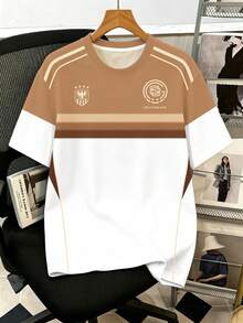 Manfinity Joysei Men's Minimalist Versatile Striped Color Block Short Sleeve Crew Neck T-Shirt - Khaki - View 2