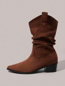 Styleloop Damen Retro Western Stil Plateau Knöchel Stiefel - Braun - Übersicht 3
