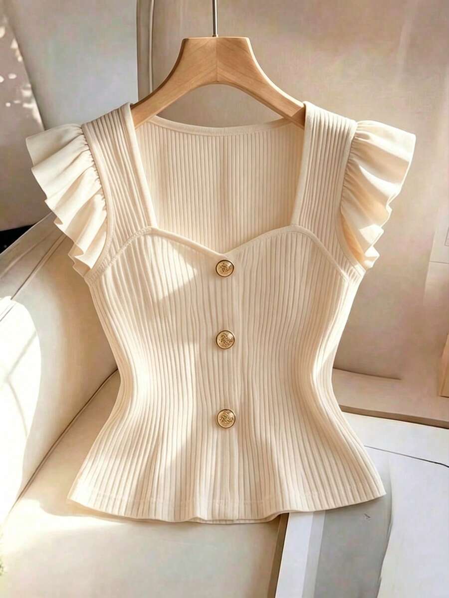GlowEve 女款紋理布料飄逸袖上衣，度假風女士夏季沙灘假期上衣 - 杏色 - 查看 1