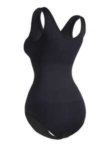 SHAPORA Plus Size Women Solid Color Simple Tank Body Shaper Bodysuit - Black - View 4