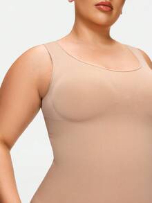 SHAPORA Body de mujer de talla grande de unicolor acanalado - Albaricoque - Ver 6