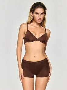 SHAPORA 1 Conjunto de Sujetador con Aros y Relleno Acolchado Marrón Oscuro y Braga a Juego para Mujer - Café integral - Ver 3