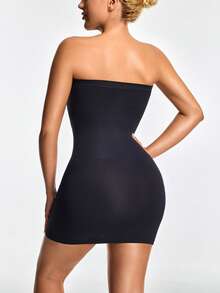SHAPORA Vestido miniajustado sin costuras de un solo color para mujeres - Negro - Ver 2