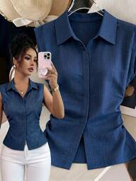 Elenzga 1 Peça Blusa Casual Assimétrica Ajustada com Decote Esporte Sem Mangas para Mulheres Plus Size