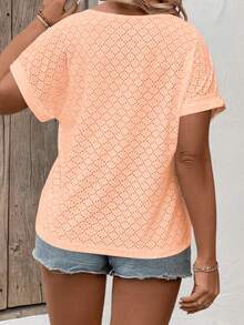 EMERY ROSE Camiseta de mujer nueva primavera/verano casual de cuello en V, manga corta con puño enrollado, botones en los hombros, color de contraste, talla grande - Naranja - Ver 2