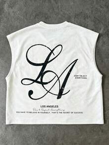 PAVTROS Men's Round Neck Printed Casual Sports Tank Top - White - View 4