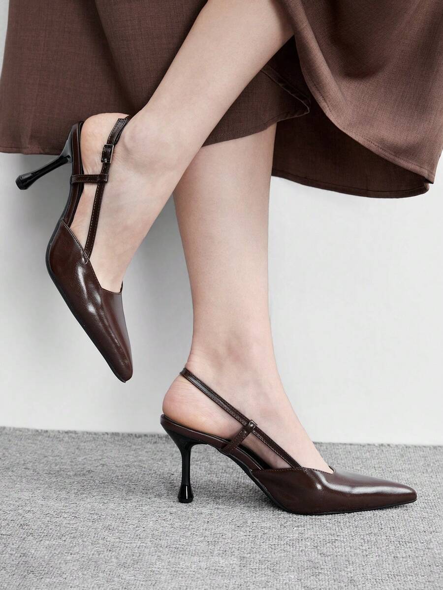 CUCCOO BIZCHIC Elegant, Simple And Generous, Fashionable And Versatile, Casual Workplace Commuter Women's Rear Empty High-Heeled Shoes - Dark brown, - View 1