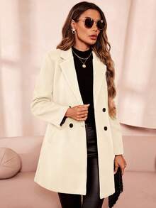 SHEIN Clasi Lapel Neck Double Breasted Overcoat In Fall/Winter - White - View 4