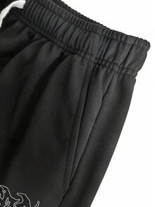 GymBeat Men's Drawstring Waist Letter Print Casual Versatile Daily Travel Sports Shorts, Gym - Black - View 3