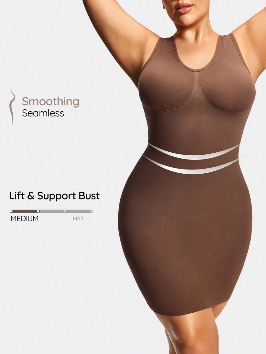 SHAPORA 1pc Women's Plus Size High-Quality, High-Cost Performance, Comfortable, Minimalist Solid Color Shapewear, 2025 Trending - Coffee Brown - View 1