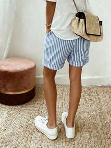 SHEIN LUNE Women's Casual Striped Shorts, Summer - Blue and White - View 2