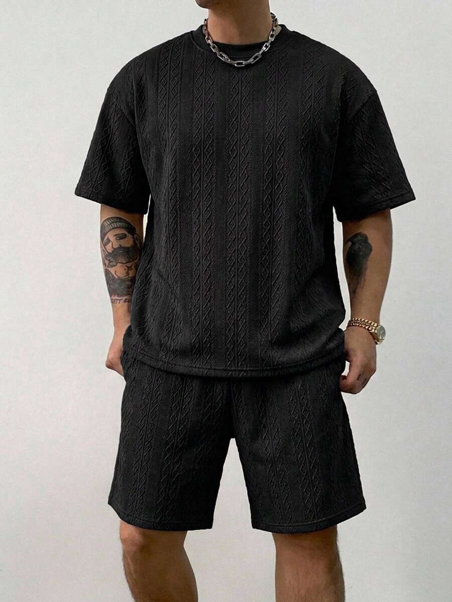 DAZY Summer Solid Black Regular Fit Men's T-Shirt Set - Black - View 1