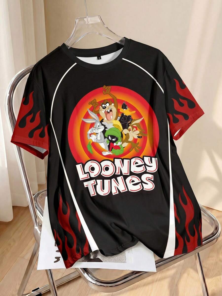 LOONEY TUNES X SHEIN 大码女式卡通印花圆领短袖T恤 - 白色 - 查看 1