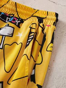 LOONEY TUNES X SHEIN 男士卡通印花圓領短袖上衣與口袋抽繩腰短褲家居服套裝 - 黑色 - 查看 8
