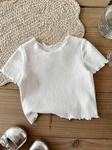 SHEIN Baby Girl Knitted Solid Color Fitted Casual Top - White - View 4