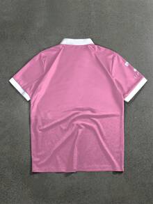 STYNVO Men's Letter Knight Print Casual Versatile Commuter Short Sleeve POLO Shirt - Pink - View 2