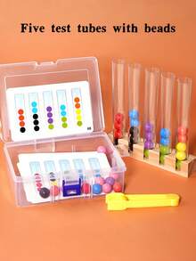 MINKOJA Test Tube Fine Motor Bead Sorting Game, Wooden Color Matching Clip Bead Toy, Montessori Preschool Sensory Learning Set, Hand Eye Coordination Concentration Training Educational Gift For Kids Ages 3+ - Multicolor - View 6