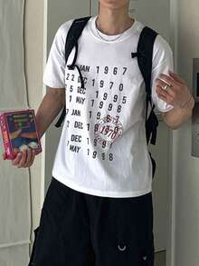 DAZY Men's Letter & Number Print Contrast Color Round Neck Short Sleeve T-Shirt Graphic Tee - White - View 7