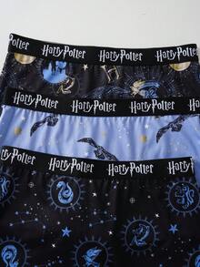 HARRY POTTER X SHEIN 女款字母印花彈性腰直筒休閒長褲 - 紫色 - 查看 4