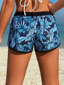 Swim SPRTY Short de plage pour femme, décontracté et polyvalent, style mature et sportif, imprimé aléatoire intégral de plantes tropicales, fleurs d'hibiscus et silhouettes florales, coloris contrastés, pour les vacances - Multicolore - Voir 2