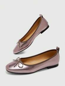 CUCCOO BIZCHIC Spring And Autumn Bow Decoration Square Toe Flat Bottom Sweet Style Ballet Shoes Commuter Dating Fall Shoes - gun color - View 6
