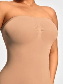 SHAPORA Women's Minimalist Solid Color Wireless Comfortable Jumpsuit - Apricot - View 3