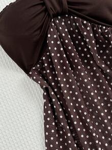 SHEIN EZwear 复古美式时尚棕色波点图案，饰以独特串珠圆环，夏季假日海滩度假时尚派对女式背心 - 棕色 - 查看 6