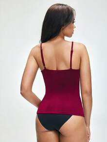SHAPORA Shiny Minimalist Comfortable Camisole Casual Slim Fit Fashionable Women Sleepwear Top - Burgundy - View 3