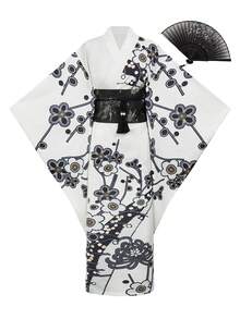Irokai 女款花卉印花傳統腰帶寬袖和服腰帶白色日式裹身浴衣婚禮度假假期埃及派對賓客杜拜夏季 - 彩色 - 查看 2