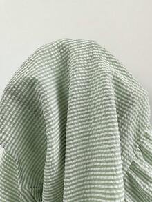 SHEIN EZwear 女款大尺碼條紋圓領短袖休閒上衣 - 薄荷綠 - 查看 5