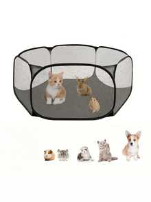 Breathable Small Pet Playpen & Cage, Ventilated Enclosure For Hamster Guinea Pig & Gerbil, Portable Collapsible Fence For Indoor Use - Black - View 3