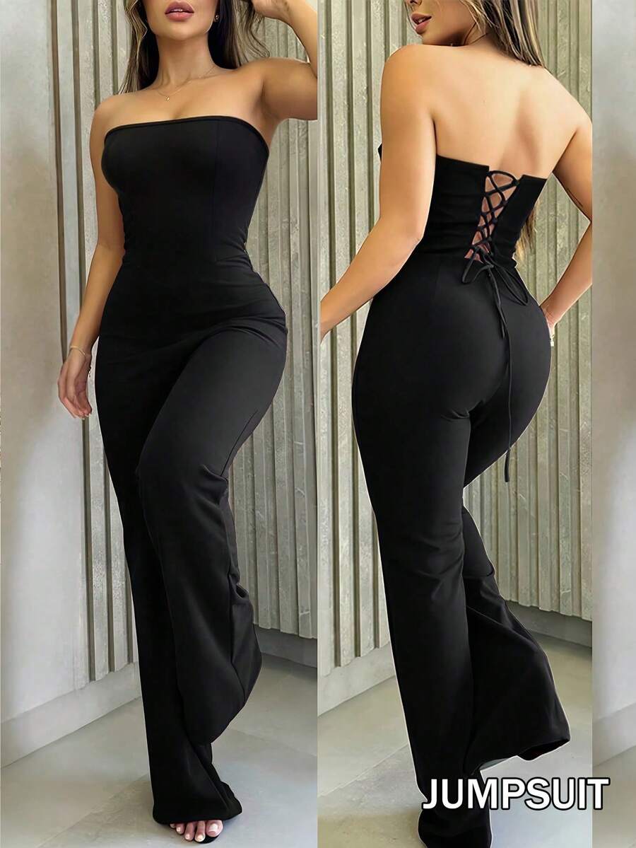 EMERY ROSE Mono con espalda descubierta y efecto vendaje para mujer de talla grande - Negro - View 1