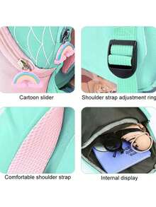 Embroidered Mermaid Backpack Personalized Mermaid Backpack Custom Girl Gift Backpack Portable, Multifunction, Versatile, Functional, Practical, All-Purpose Fashionable, Cute, Adorable For Him Her, For Birthdays, For Graduation, For Christmas, For Winter, For Fall/Autumn, For School, For Outdoors/Outings/Travel/Hiking/Stadium/Sports/Climbing - Pink - View 3