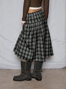 COUREZ Low Rise Check Midi Skirt / Y2K Spring Clothes For Women Cute Cottagecore Skirts 2 Piece Sets Valentines Day Outfit Date Night Going Out Outifts - Dark Grey - View 3