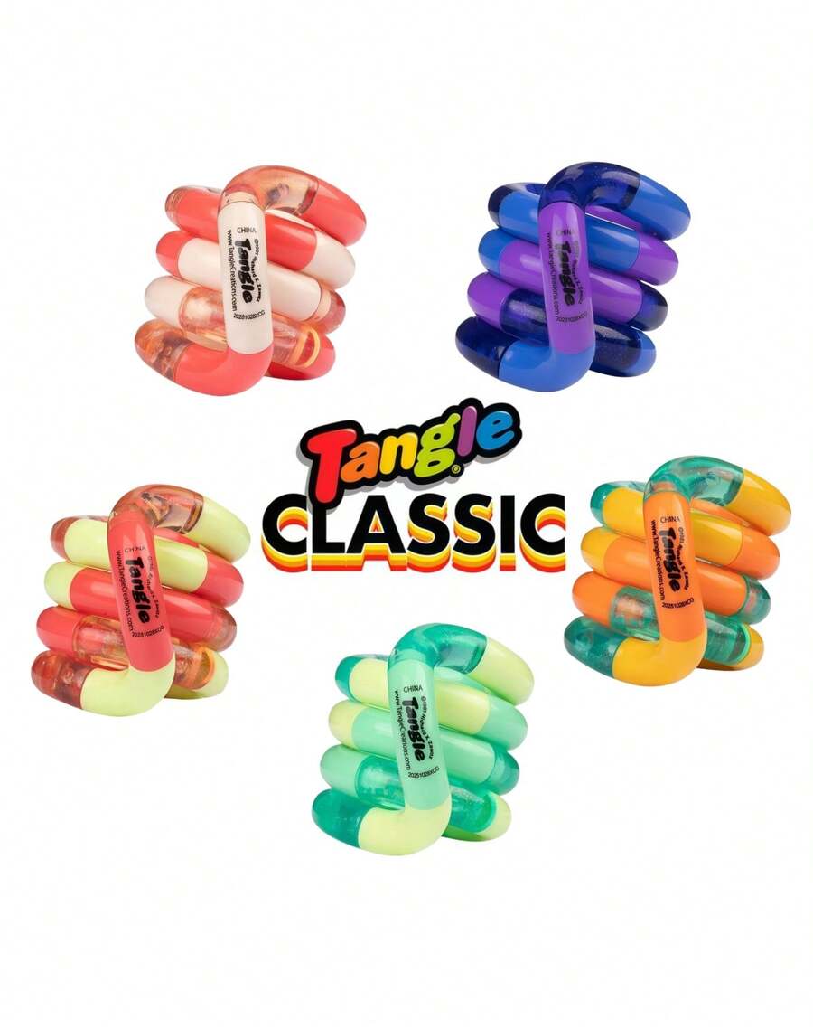 1pc Tangle Jr Classic Colorful Twisty Link Fidget, Smooth Rounded Interlocking Loop, Flexible Hand Rotation Accessory, Non-Sticky Glossy Finish, Portable Desk Focus Item For Travel - Multicolor - View 1