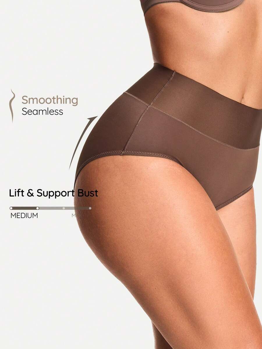 SHAPORA Braga moldeadora de cintura alta de talla grande, prenda moldeadora de Body corto, levantador de glúteos y control de cintura - Café integral - Ver 1