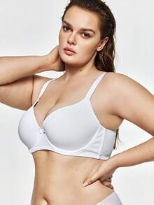 SHAPORA White Plus Size Medium Stretch Fabric Casual Bra With Cup Detail, Lift - White - View 7