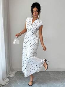 Vestido de verano romántico con lunares para mujer Raffinéa, de cintura alta, estilizante, elegante, línea A, falda completa, adecuado para salidas, ir al trabajo y vacaciones - Weiss - Ver 3